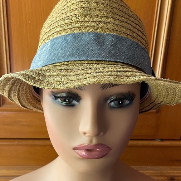 Cole Haan Women's Tan Straw Hat with Gray Band - Picture 2 of 10